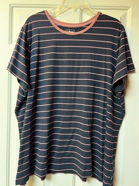Woman's L.L. Bean Navy with Pink Stripe Short-Sleeve Tee